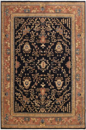 1990s Shabby Chic Kafkaz Dark. Blue/Lt. Brown Wool Rug -8'10 X 11'9