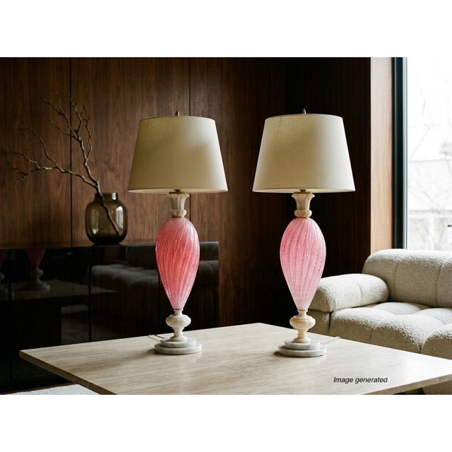 Pair of Murano Pink Barbini Glass Lamps For Sale - Image 12 of 12