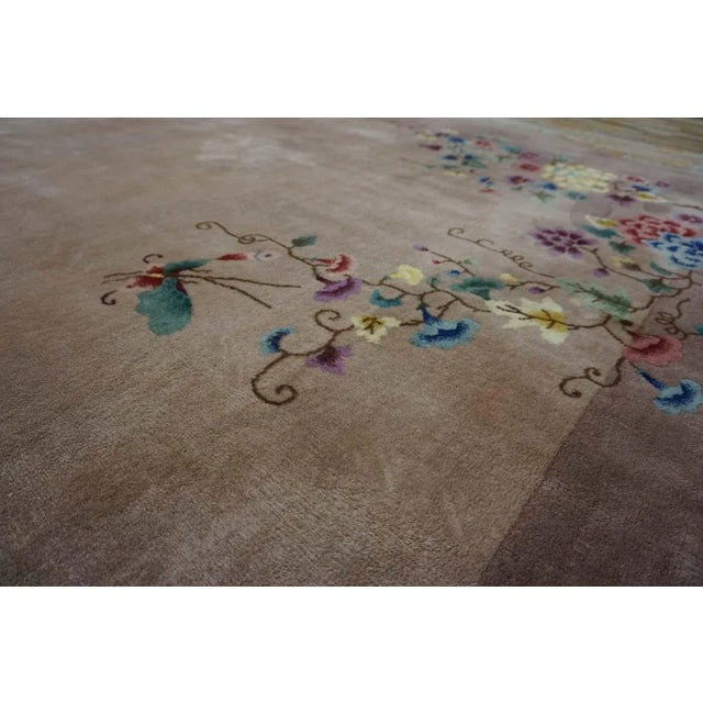 Taupe 1920s Tan Taupe Garden Antique Chinese Art Deco Carpet 8'9" X 11'6" Handknotted Wool Rug For Sale - Image 8 of 15