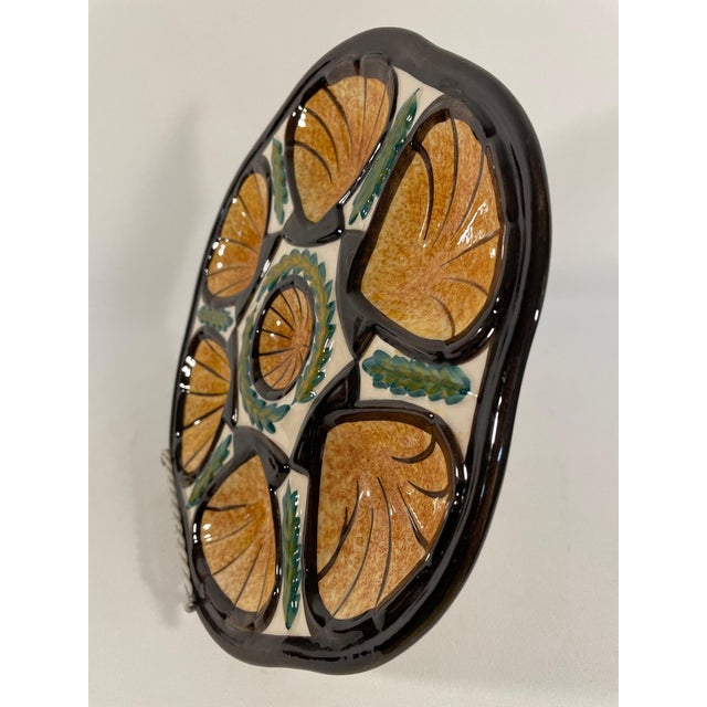 Vintage 1950s French Saint Jean De Bretagne Majolica Oyster Plate For Sale - Image 12 of 18