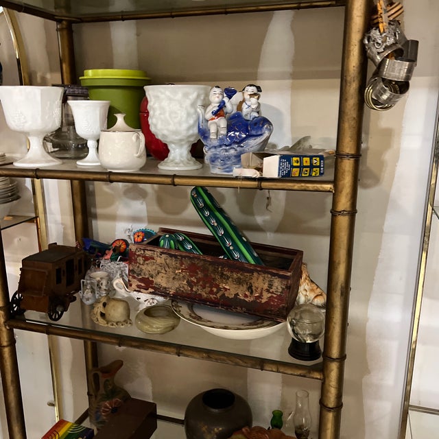 1970s Brass Bamboo Style Bookcase With Glass Shelves For Sale - Image 4 of 6