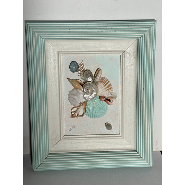 Coastal Pair of Vintage Sea Shell Art Collages Signed and Framed For Sale - Image 3 of 7