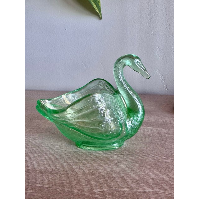 Fenton Art Glass Company Vintage Fenton Art Green Glass Swan Candy Dish Bowl For Sale - Image 4 of 9