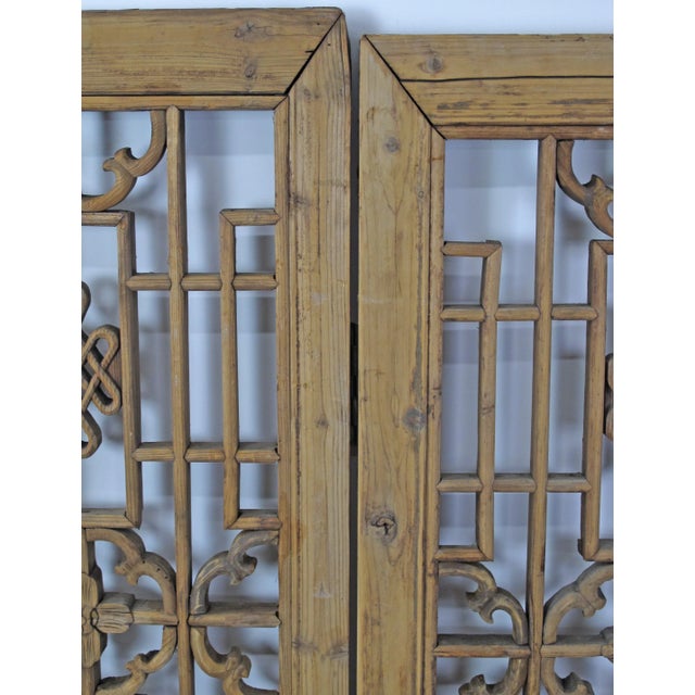 Wood Antique 1900s Chinese Wood Screen Panels - a Pair For Sale - Image 7 of 9