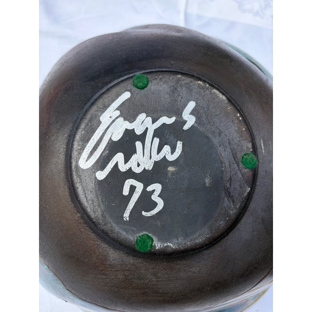 Vintage 1970s Tony Evans Signed Raku Pottery Centerpiece Bowl – Iridescent Peacock & Copper Luster (#73) For Sale - Image 11 of 12