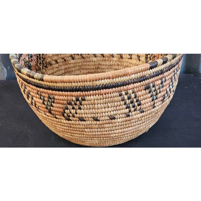 Textile Vintage Native American Style Handwoven Coiled Basket With Geometric Design, C. 1960 For Sale - Image 7 of 12