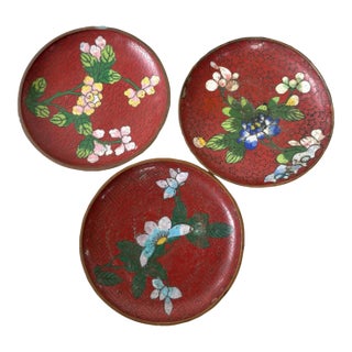 Antique Chinese Cloisonné Small Enamel Trays - Set of 3 For Sale