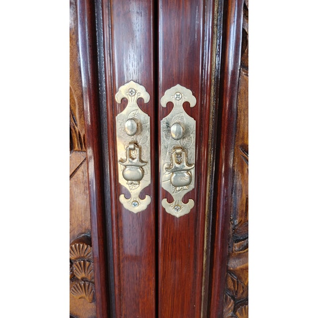 Asian Chinese Hand Carved Dry Bar Folding Flip Top 20th Century For Sale - Image 15 of 16