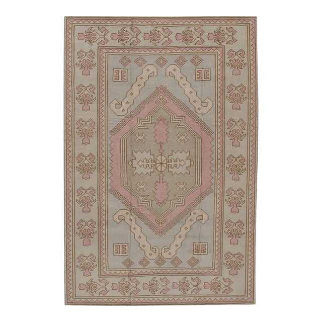 Vintage Circa 1940 Turkish Oushak Area Rug 4ft 7in X 6ft 7in For Sale