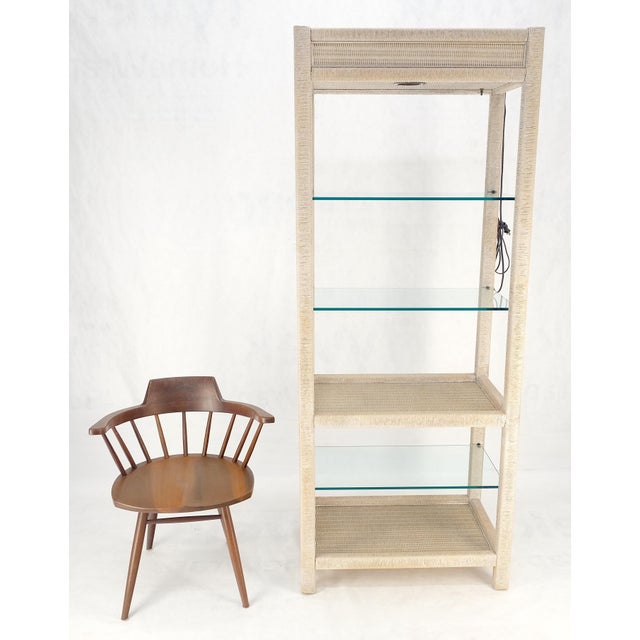 Lighted White Pickled Rush Cane Bamboo Wrapped 5 Shelves 76" Tall Etagere Display MINT!