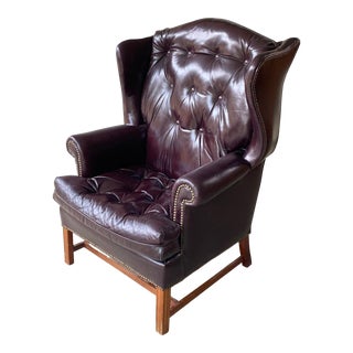 Leather Wingback Chair Ox Blood Red Tufted Chesterfield Large Gentleman’s Lounge by Classic For Sale
