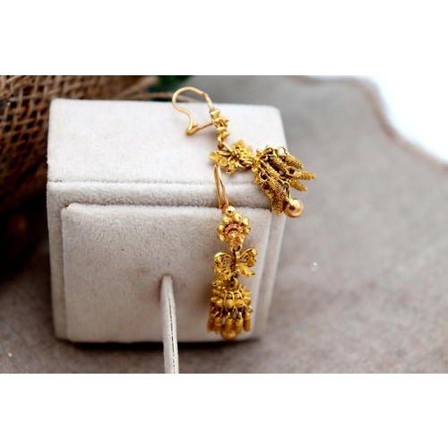 Gold Earrings with Pendant Reliefs, Set of 2 For Sale - Image 6 of 7