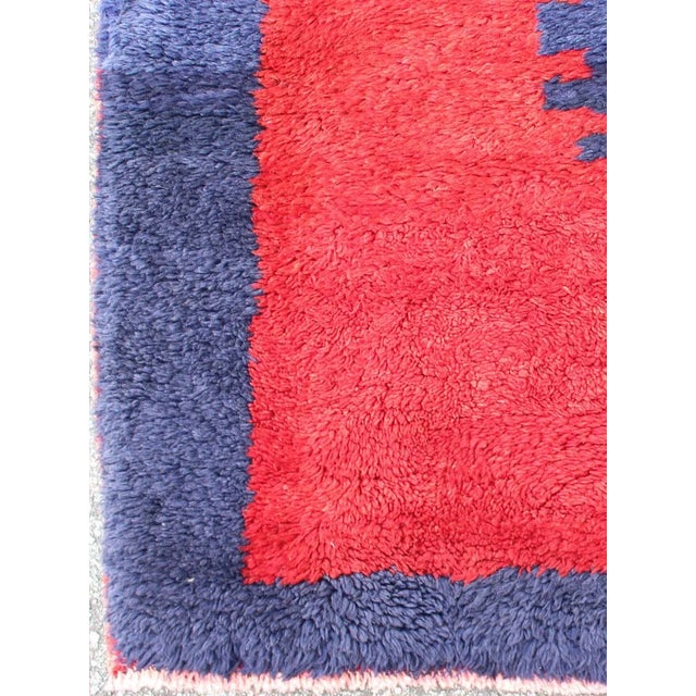 Turkish Tulu Rug with Modern Minimalist Design in Blue, Red and Luxurious Wool. Measures: 4'2 x 5'5 Fine wool and great...