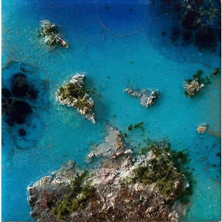 Flying Over the Ocean #9 by Ana Hefco | Layered tinted resin & Mixed Media on wood panel abstract ocean view For Sale