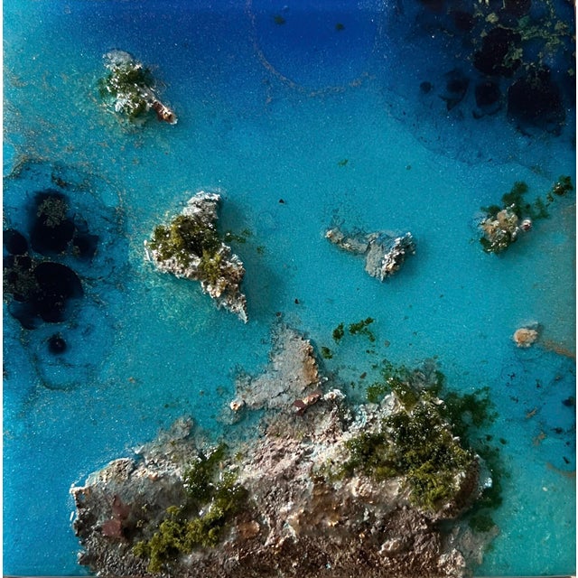 Flying Over the Ocean #9 by Ana Hefco | Layered tinted resin & Mixed Media on wood panel abstract ocean view For Sale