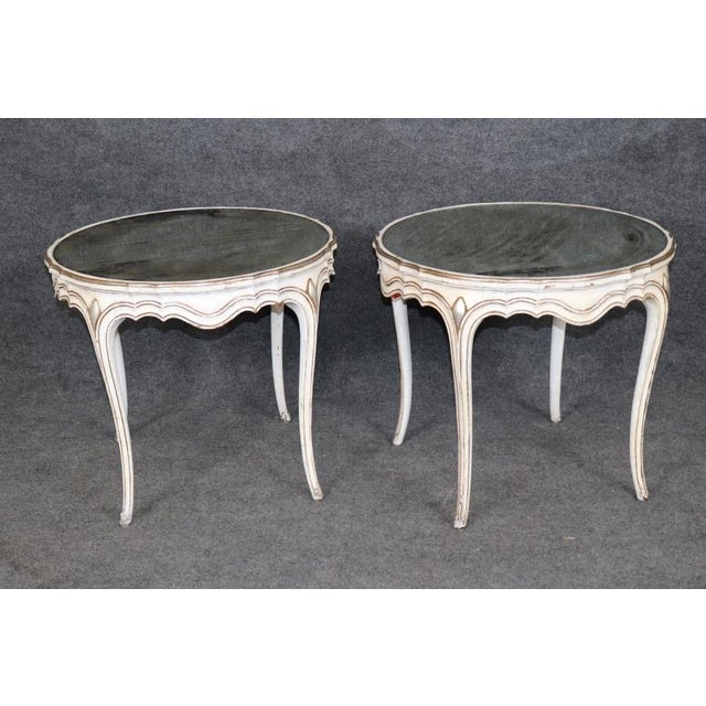 French Pair French Louis XV Style Parcel Gilt Distressed Mirror Top End Tables For Sale - Image 3 of 11