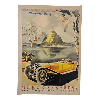 Art Deco Mercedes Benz Automobile Advertising Poster, 1930s For Sale