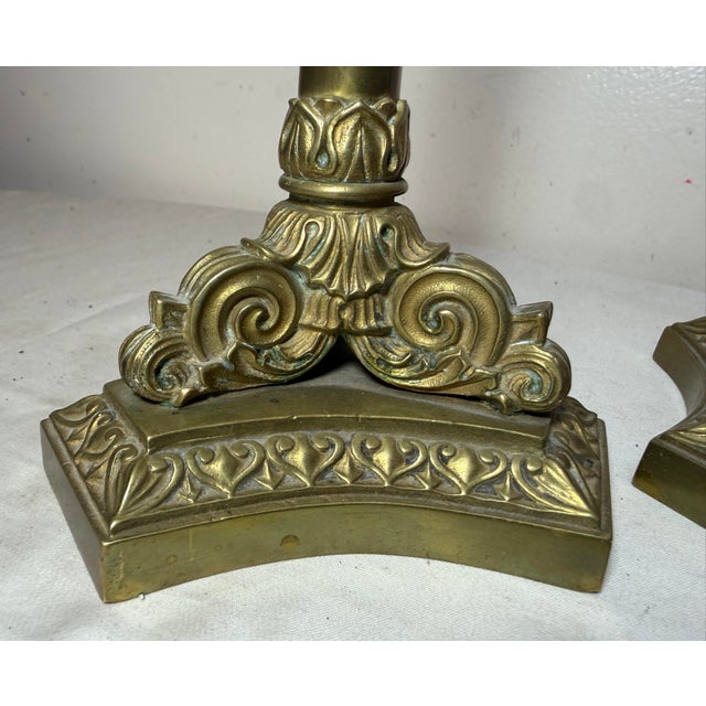 Pair Antique Ornate 1800's Gilt Bronze French Neoclassical Candlestick Holders For Sale In New York - Image 6 of 12