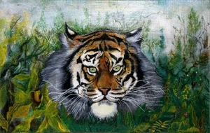Tiger in the Wild, Jhon Zhagnay Oil on Canvas, Signed and Dated L.l.