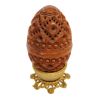 Antique 19th Century Coquilla Carved Egg Nut Case With Stand For Sale