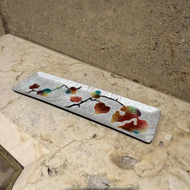 Mid-Century Modern Vintage Trinket Tray Colorful Flowers on Enamel For Sale - Image 3 of 8