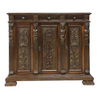 Server / Cabinet, Italian Renai. Revival, Carved Walnut, Figural Panels, C 1890! For Sale
