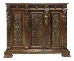 Server / Cabinet, Italian Renai. Revival, Carved Walnut, Figural Panels, C 1890!