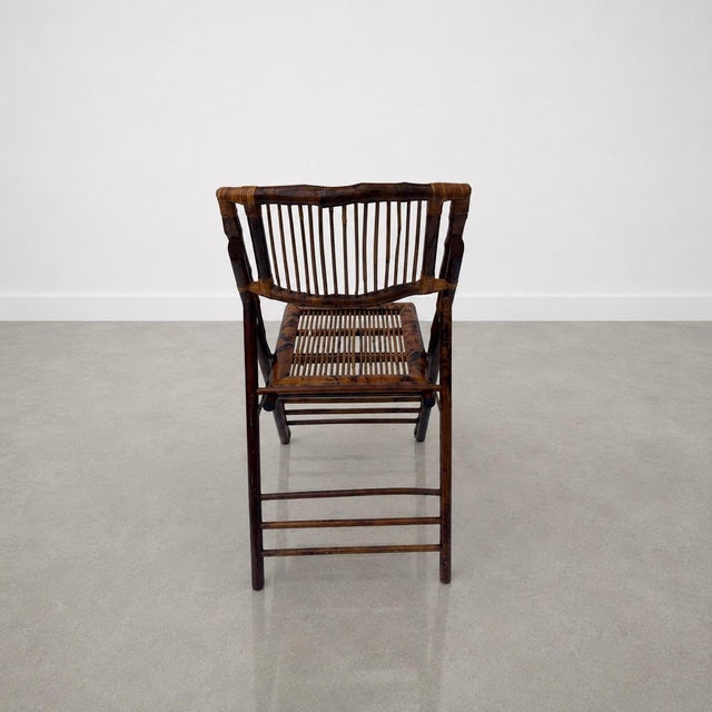 1980s 1980s Rustic Tortoiseshell Bamboo Folding Chairs With Side Tables - Set of 8 For Sale - Image 5 of 12