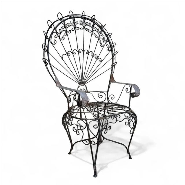 Stone Gray Vintage Wrought Iron Peacock Armchair For Sale - Image 8 of 15