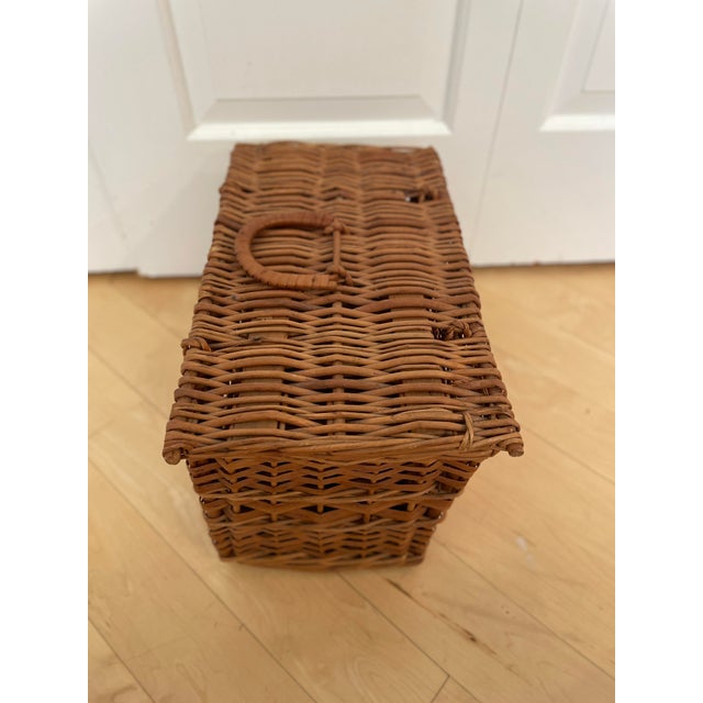 1960s Vintage Brown Wicker Basket Truck Picnic Basket Storage For Sale - Image 5 of 10