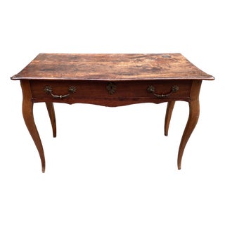 19th C French Provincial Louis XV Style Solid Walnut Writing Desk, Hall or Side Table - For Sale