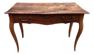 19th C French Provincial Louis XV Style Solid Walnut Writing Desk, Hall or Side Table -