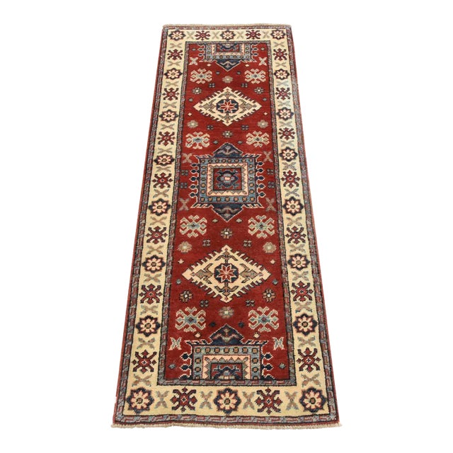 Kazak Runner 2' X 5'9'' Red Wool Tribal Hand-Knotted Oriental Rug For Sale