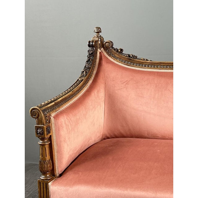 20th Century Louis XVI Style Sofa in Carved Wood and Velvet For Sale - Image 5 of 13