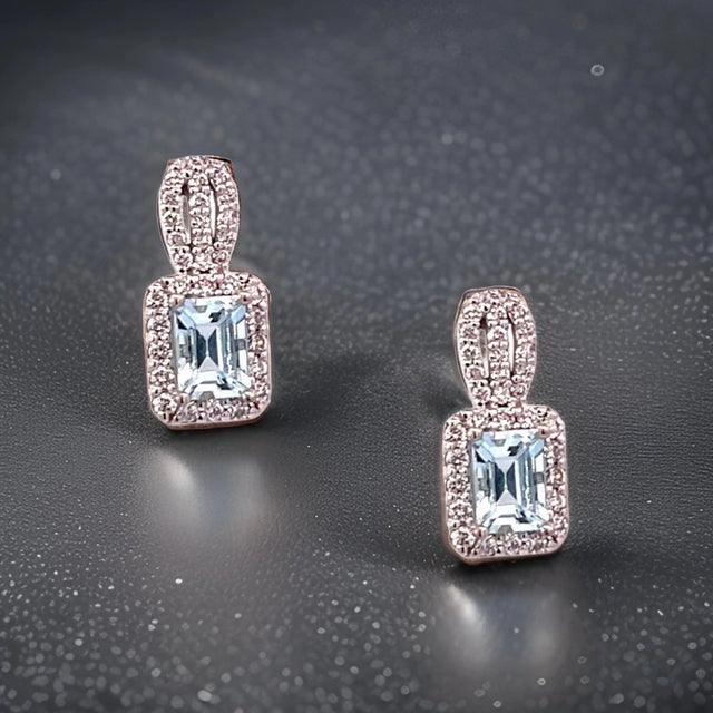 Metal Natural Aquamarine Diamond Earrings 14k Gold 2.74 TCW Certified For Sale - Image 7 of 12