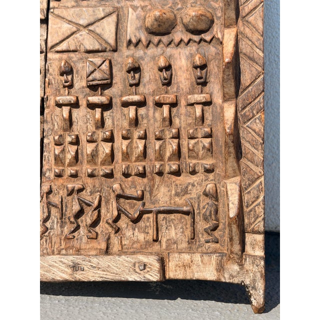 Vintage African Dogon Hand Carved Wooden Granary Door Mali Art With Lock For Sale - Image 4 of 8
