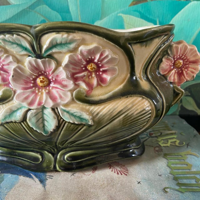 Poetic majolica jardinière / centerpiece. This jardinière is not only a functional item, but also a work of art,...