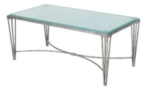 Hollywood Regency Silvered Metal & Glass Low Table
