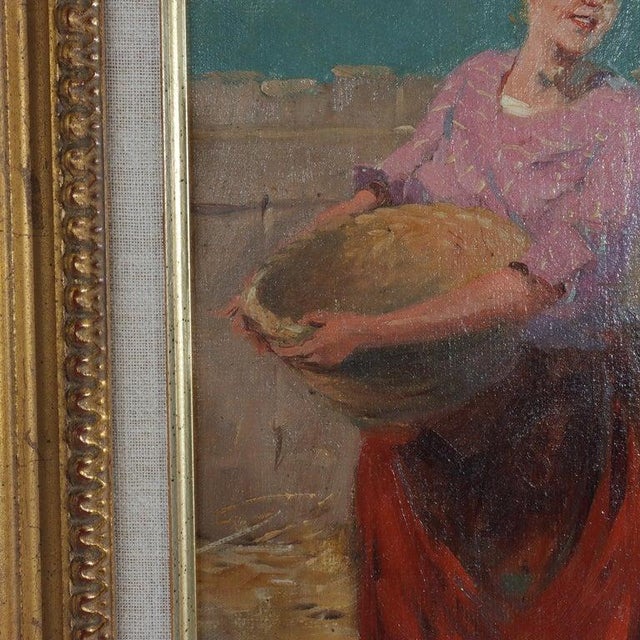 Gold Oil on Panel Painting of a Peasant Woman With Basket, Artist Signed, C1900 For Sale - Image 8 of 12