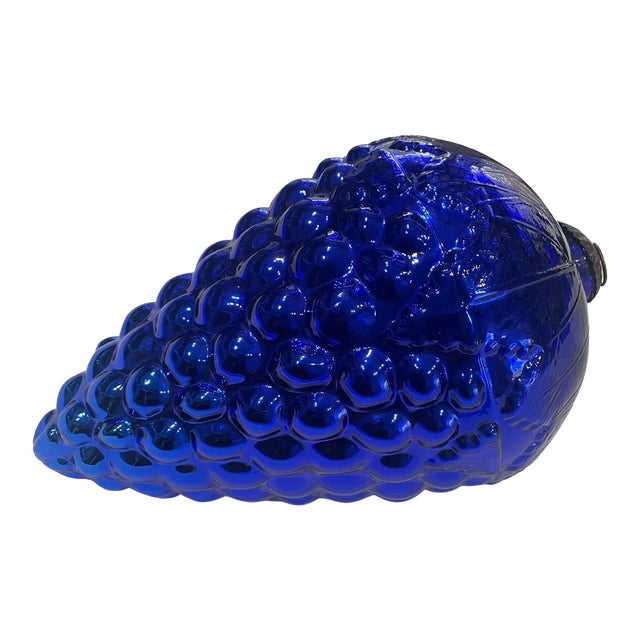 Large Vintage Cobalt Blue Glass Kugel Style Ornament With Brass Cap For Sale