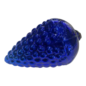 Large Vintage Cobalt Blue Glass Kugel Style Ornament With Brass Cap