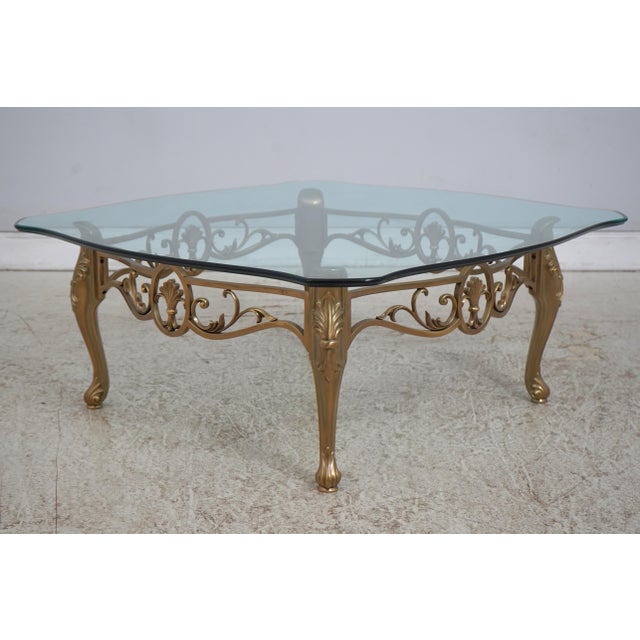 Age: Approx. 20 Years Old Details: Quality Brass or Bronze Base Stunning Decorator Table Shapley Beveled Edge Top...