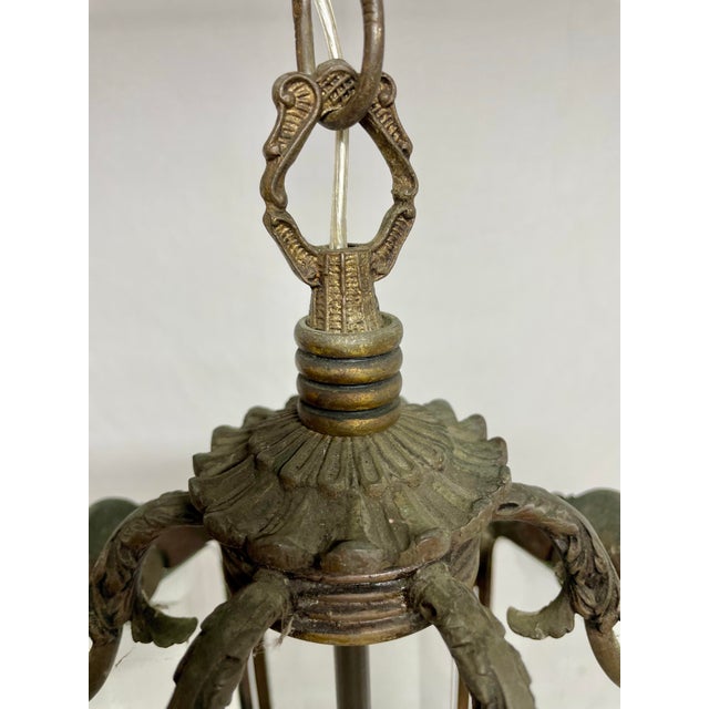 Antique Bronze and Beveled Glass Pendant For Sale - Image 10 of 12