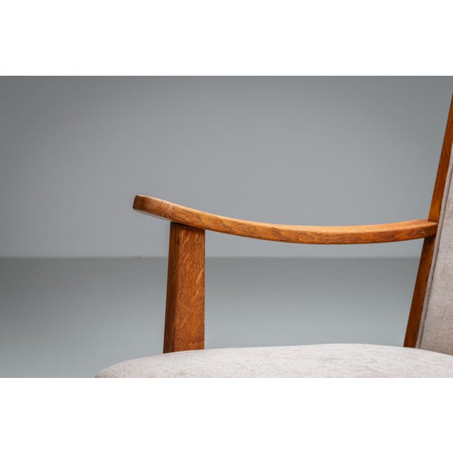 Oak Armchair with Curved Armrests, 1940s For Sale - Image 11 of 17