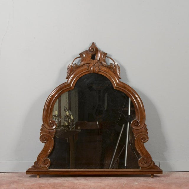 Brown Antique Carved Mirror in Walnut For Sale - Image 8 of 9
