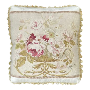 2000s Silk and Wool Hand-Woven Floral Aubusson Style Pillow