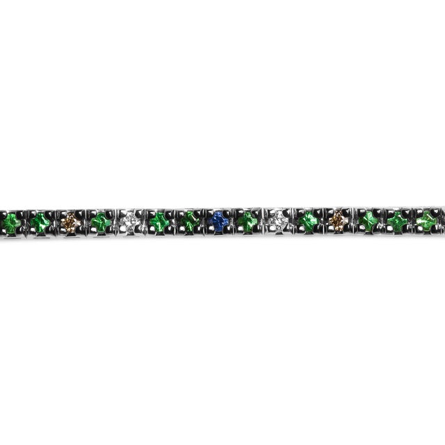 18K White Gold 3/8 Cttw Diamond with Blue Sapphire and Green Tsavorite Gemstone Multi-Colored Tennis Bracelet (Brown and G-H Color, SI1-SI2 Clarity) For Sale - Image 4 of 7