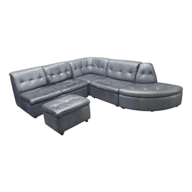 Modular Buffalo Leather Seating Group attributed to Laauser, 1980s Set of 5 For Sale