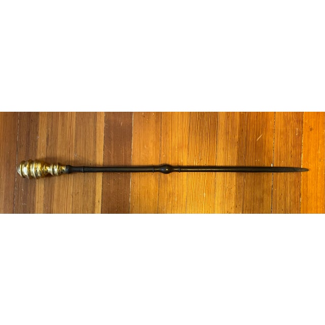 Metal Antique Early 19th Century American Federal Brass & Iron Fireplace Poker 1800 - 1820 For Sale - Image 7 of 8