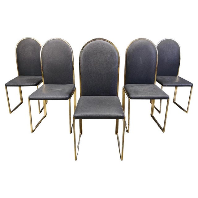 Vintage Brass Dining Chairs attributed to Belgochrom, 1970s, Set of 5 For Sale - Image 15 of 15